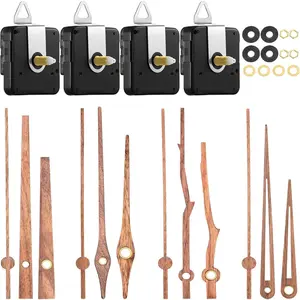 4 Pcs Quartz Clock Mechanism Replacement Kit with 4 Types of Walnut Wood Clock Hands for DIY Repair Parts Accessories, Fits for 12 Inch 28 mm Clocks