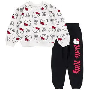 Hello Kitty Little Girls Fleece Sweatshirt and Jogger Pants Outfit Set White / Black 6