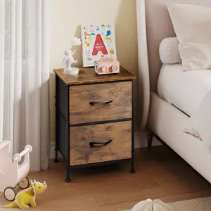 WLIVE Small Dresser with 2 Drawers & Wooden Top, Nightstand with Fabric Bins, Bedside Table End Table for Bedroom, Closet, Entryway, College Dorm