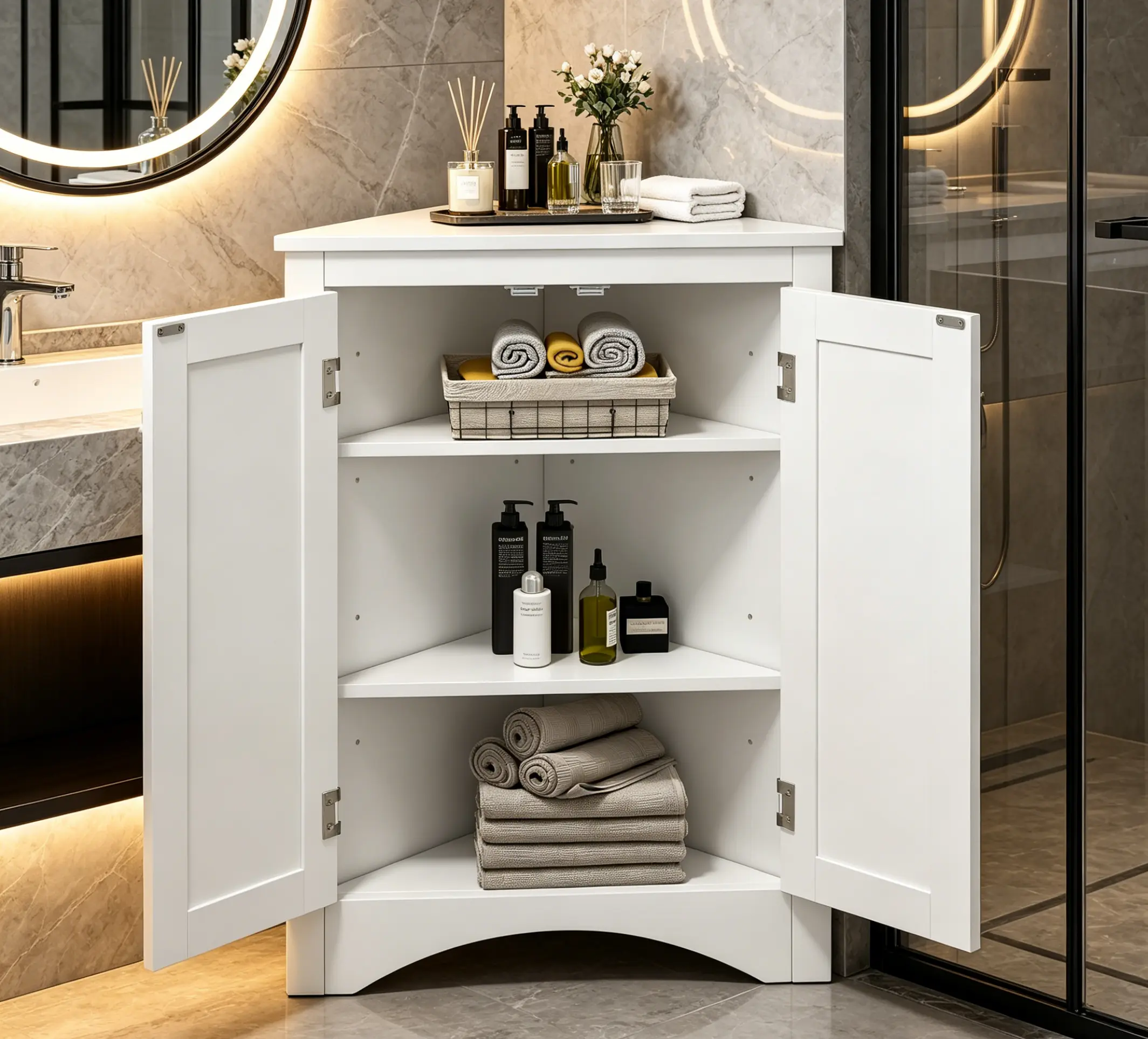 Adjustable Triangle Bathroom Storage Cabinet - Free Standing Floor Cabinet for Home & Kitchen wall  cabinets Modern Sideboard Buffet kitchen pantry cabinet