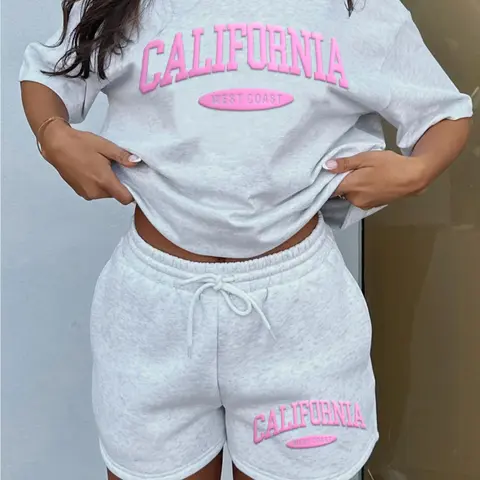 Women's Letter Print Tee & Drawstring Waist Shorts Set, Cozy T-shirt & Shorts for Daily Outdoor Wear, Ladies Summer Clothes, Suits, Fashion Shorts Set