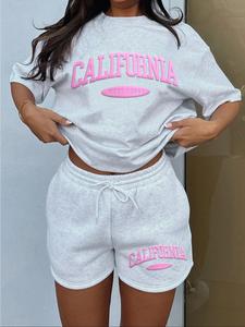 women's letter print tee & drawstring waist shorts set, cozy t-shirt & shorts for daily outdoor wear, ladies summer clothes, suits, womenswear