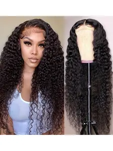 13x6 Lace Front Human Hair Wig, 180% Density Brazilian Remy Water Wave, with Baby Hair, Natural, Flawless Look, Brazilian Curly Wigs