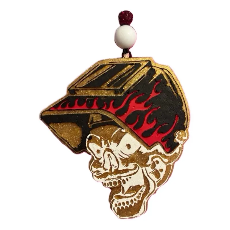 Car Freshie Screaming Skull Blue Design with Flame Accents