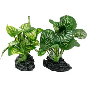 Aquarium  Betta Fish Tank Decorations 4inch/2pcs Soft Silk Artificial  Goldfish Waterscape Fish  Snake Tank/Reptiles (A-2pcs Set/Green)