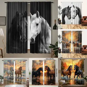 2-piece set, 3D animal curtains, suitable for home decoration, pole bag curtains, suitable for bedrooms, offices, kitchens, living rooms, and study rooms, living room curtains