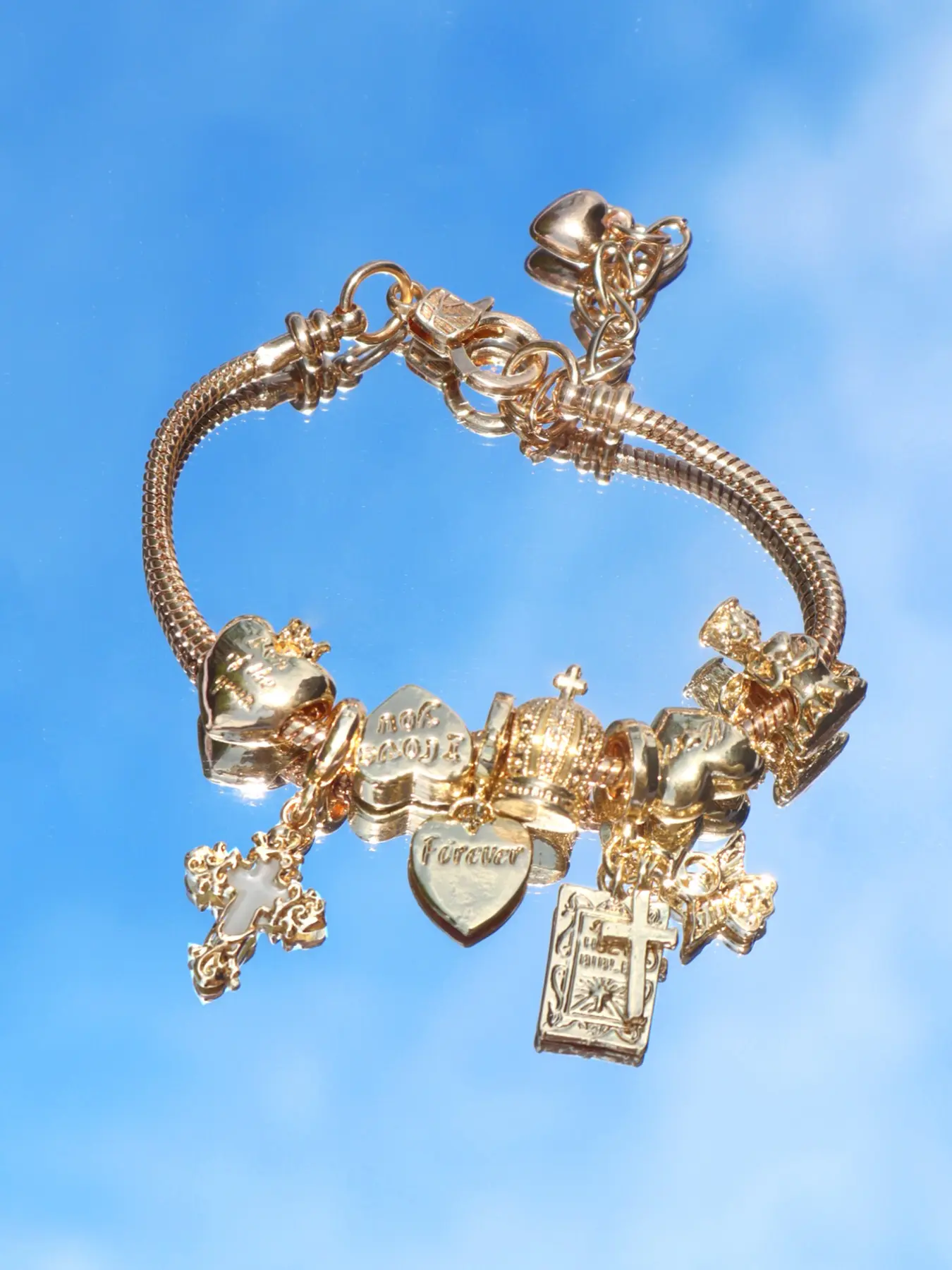 Y2K Charm Bracelet, Cross Charm Bracelet, Vintage Street Fashion Bracelet, Heart Charm Bracelet, Glow-In-The-Dark Bracelet, Stacking Bracelet, Stackable Bracelets, Glowing Bracelets, Bracelet Jewelry