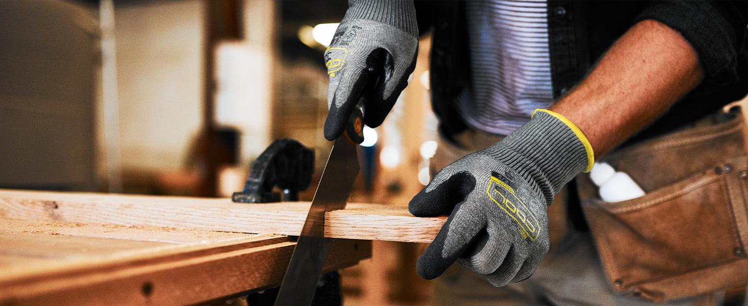 COOLJOB 1/3/12 Pairs A5 Cut Resistant Gloves , Nitrile Rubber Dipped Safety Work Gloves for Men, Knife Proof with Grip Coating