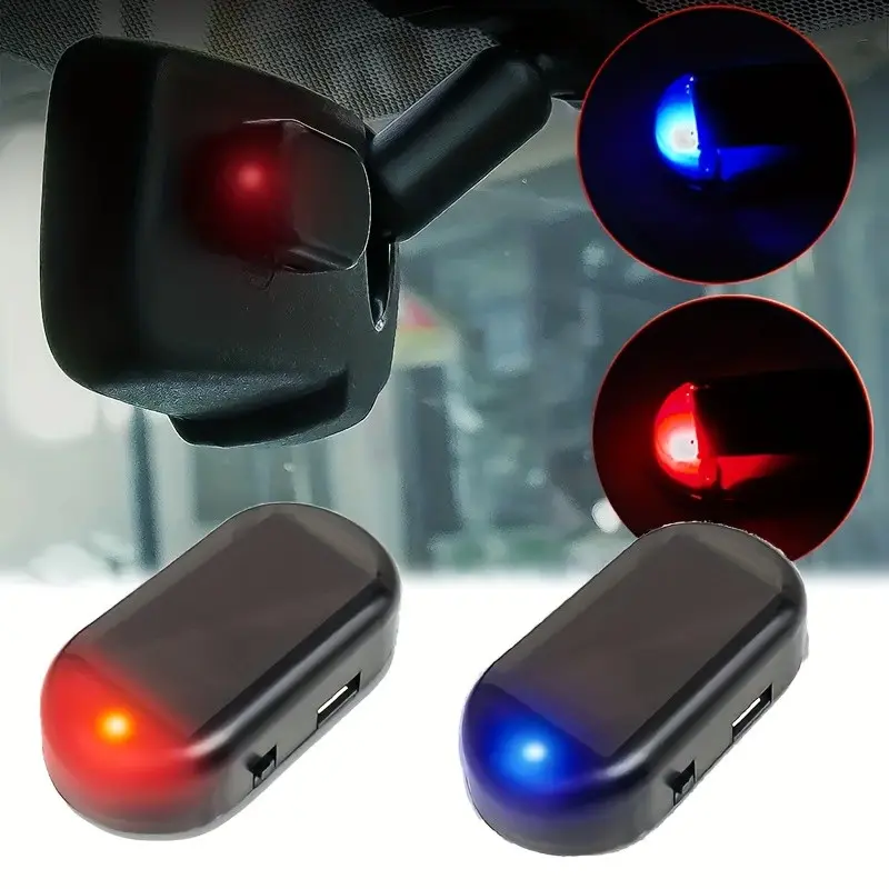Solar & USB Rechargeable Car Alarm Simulator, Alarm System, Auto Security Alarm, Siren Alarm, Blue Flashing Lights, Anti-Theft Security Monitor, Protect Your Car From Theft