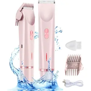 Women's Bikini Trimmer and Shaver Set, 2-In-1 Wet Dry Electric Body Hair Trimmer, Wireless Waterproof Bikini Razor for Face and Body
