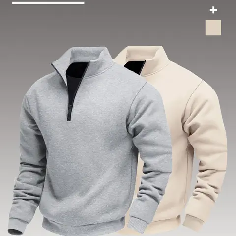 Men's Classic 2-Piece Solid Color Half-Zip Sportswear, Casual Activewear Clothing, Casual Athletic Hoodie Sweatshirt, Fall & Winter Fashion, Plain Pattern, Casual Sports Tops