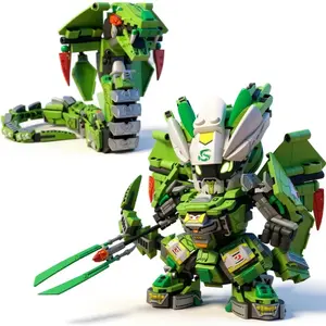 487pcs Superhero Mech Warrior Snake Shape Building Blocks Toy Building Block Model, Dual Shape Assembly Set, Suitable for Boys and Girls, Christmas Halloween Birthday Gift