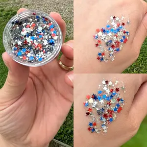Chunky Red, white, and blue starts glitter gel