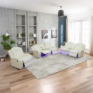 LIFESTYLE White Breathing Leather 3-Piece Living Room Recliner Sofa Set