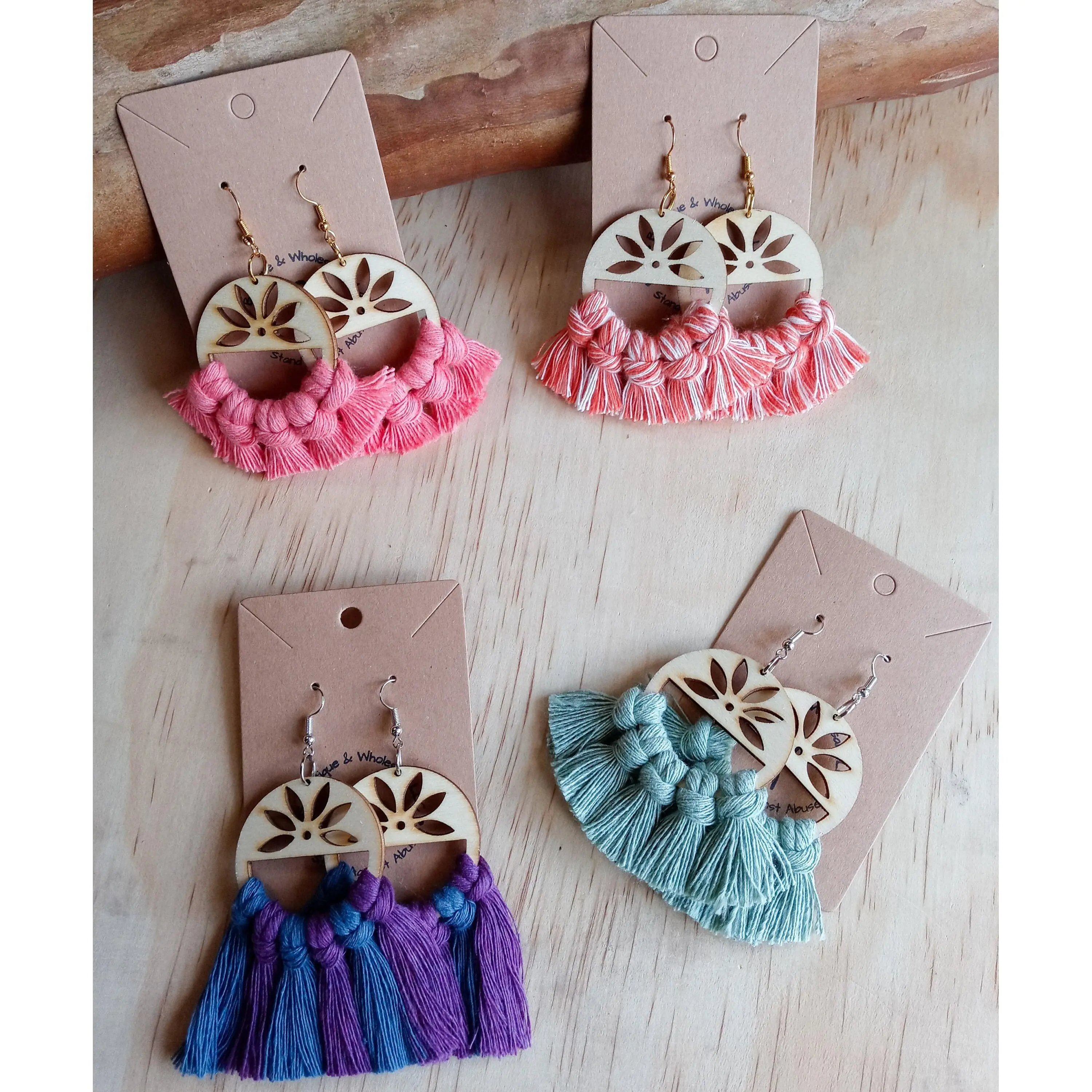 Macrame Lotus Earrings, Tassel Earrings