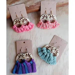 Macrame Lotus Earrings, Tassel Earrings