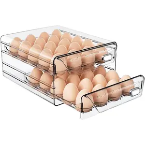 60 Eggs Double Layer Drawer Organizer For Fridge, Large Capacity Stackable Egg Holder PET And PP Material Multi-Function Storage For Countertop