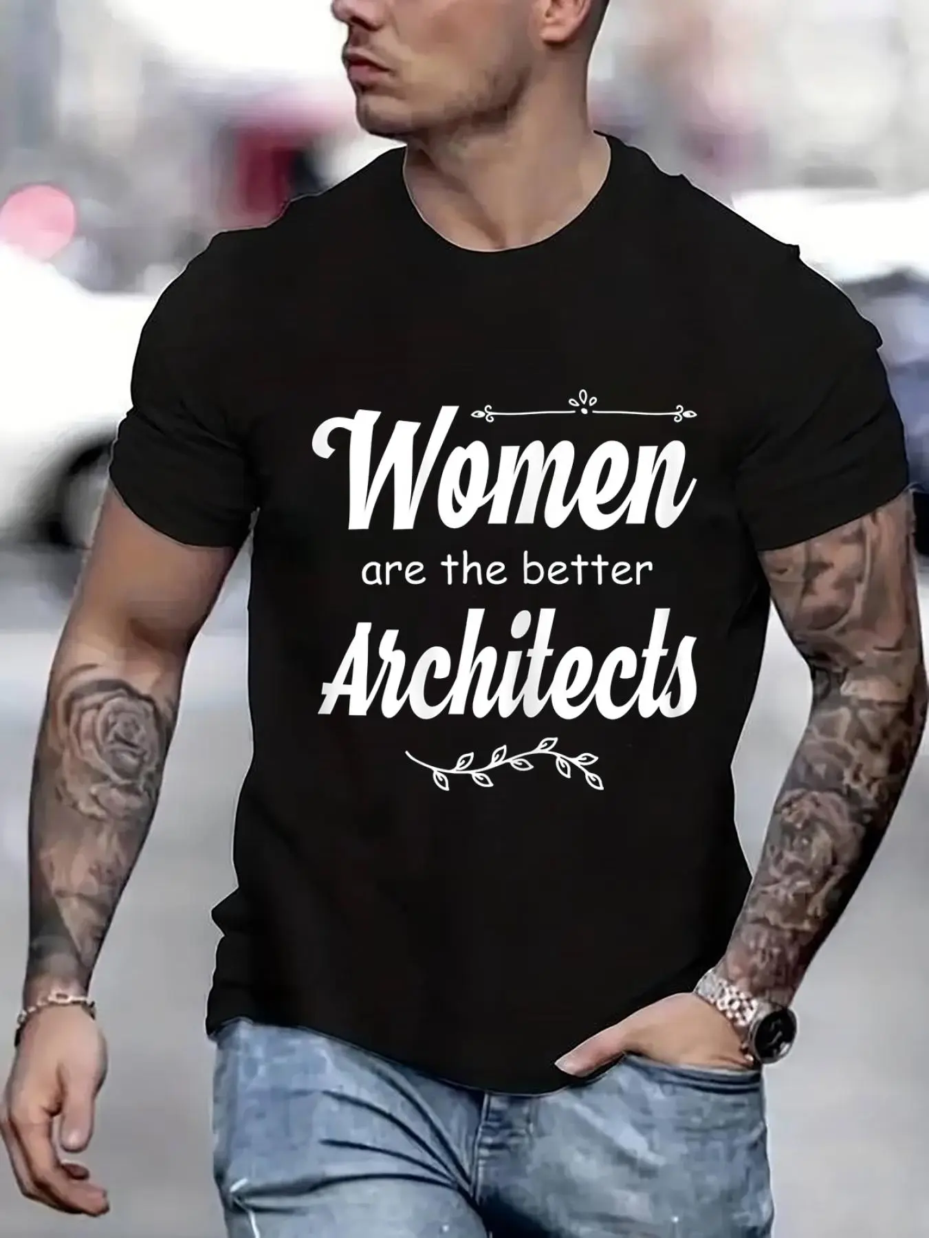 100% cotton Men Are The Better Architects Girls Architecture Architect Printed T-shirt, Short-sleeved Crew Neck Casual Top, Suitable For All Seasons, Men's Wear
