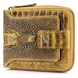 1pc Men's Top Layer Crocodile Pattern Zipper Wallet, Horizontal Driver's License Multi-card Money Clip, Coin Purse Card Holder