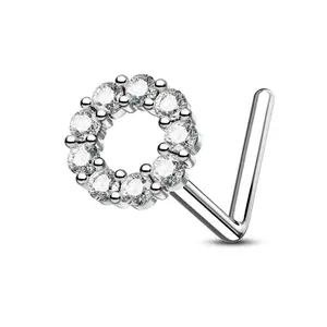 Oufer 20G Clear CZ Circle L-Shaped Nose Stud