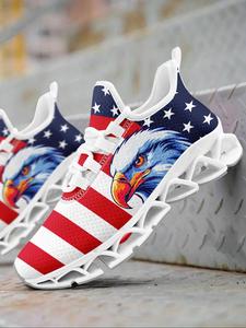 men's eagle print lace up low top sneakers, men shoes, casual comfortable breathable sports running shoes, male all-match round toe shoes for daily wear