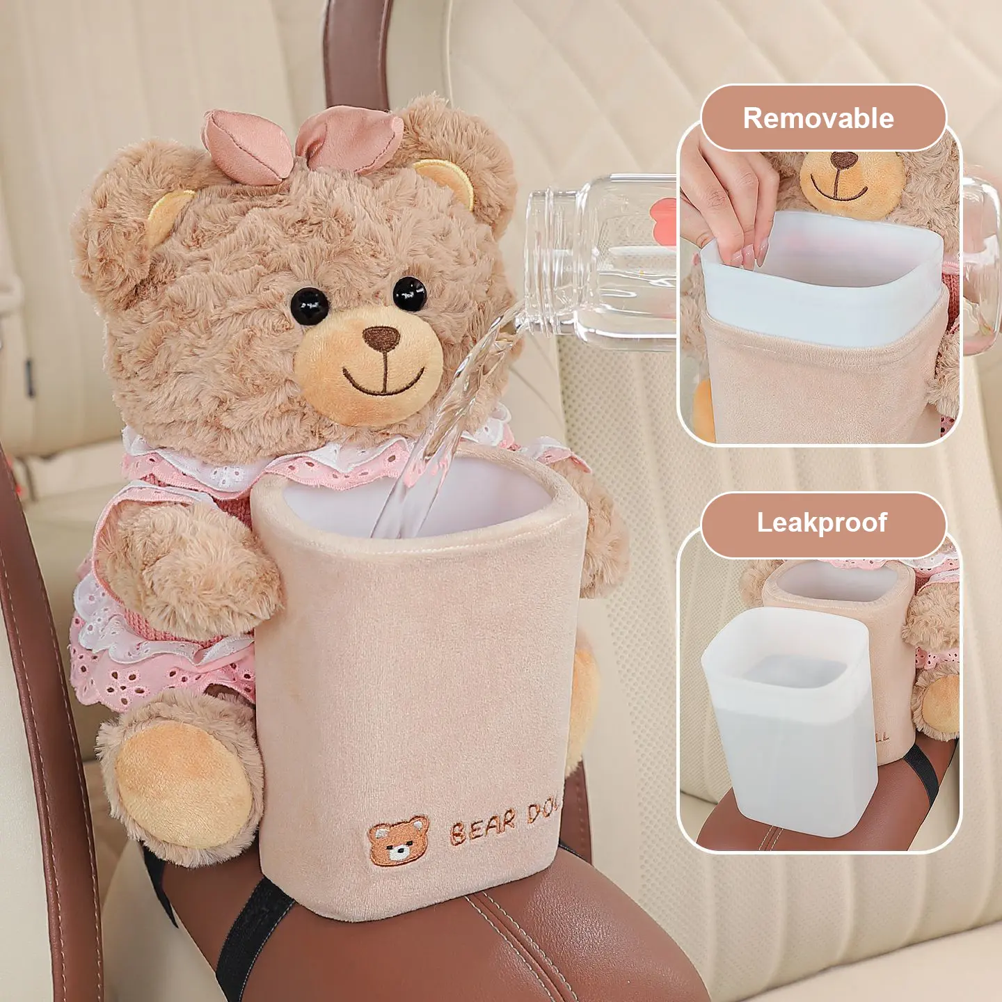1/3-Pack Cute Teddy Bear 2-in-1 Car Tissue Box & Mini Trash Can, Portable Car Organizer Storage Bin for Car Interior, Home or Office, Valentine’s Day Gift