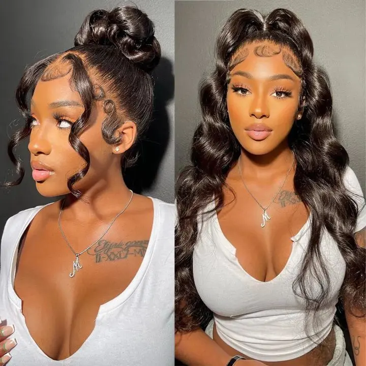 KissLove 360 Lace Frontal Wigs Body Wave Natural Black Human Hair Wig Pre Plucked Transparent 13x4 Lace Front Human Hair Wigs
