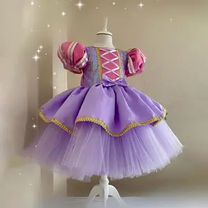 Girl sleeping Beauty Dress Puff Sleeve Mesh Party Princess Dress Girl Dress Flower Girl Dress Cute And Fashionable For Spring/Summer Outings