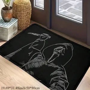 1 Piece Horror Theme Doormat - Design From The Movie "Scream" Ghostface,Black And White High Contrast Art, Durable Polyester Fiber Indoor And Outdoor Floor Mat, Suitable For Entrance, Living Room, Balcony - Machine Washable Horror Design