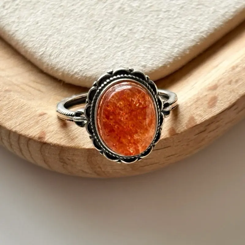 Natural Confetti Sunstone Sterling Silver Ring