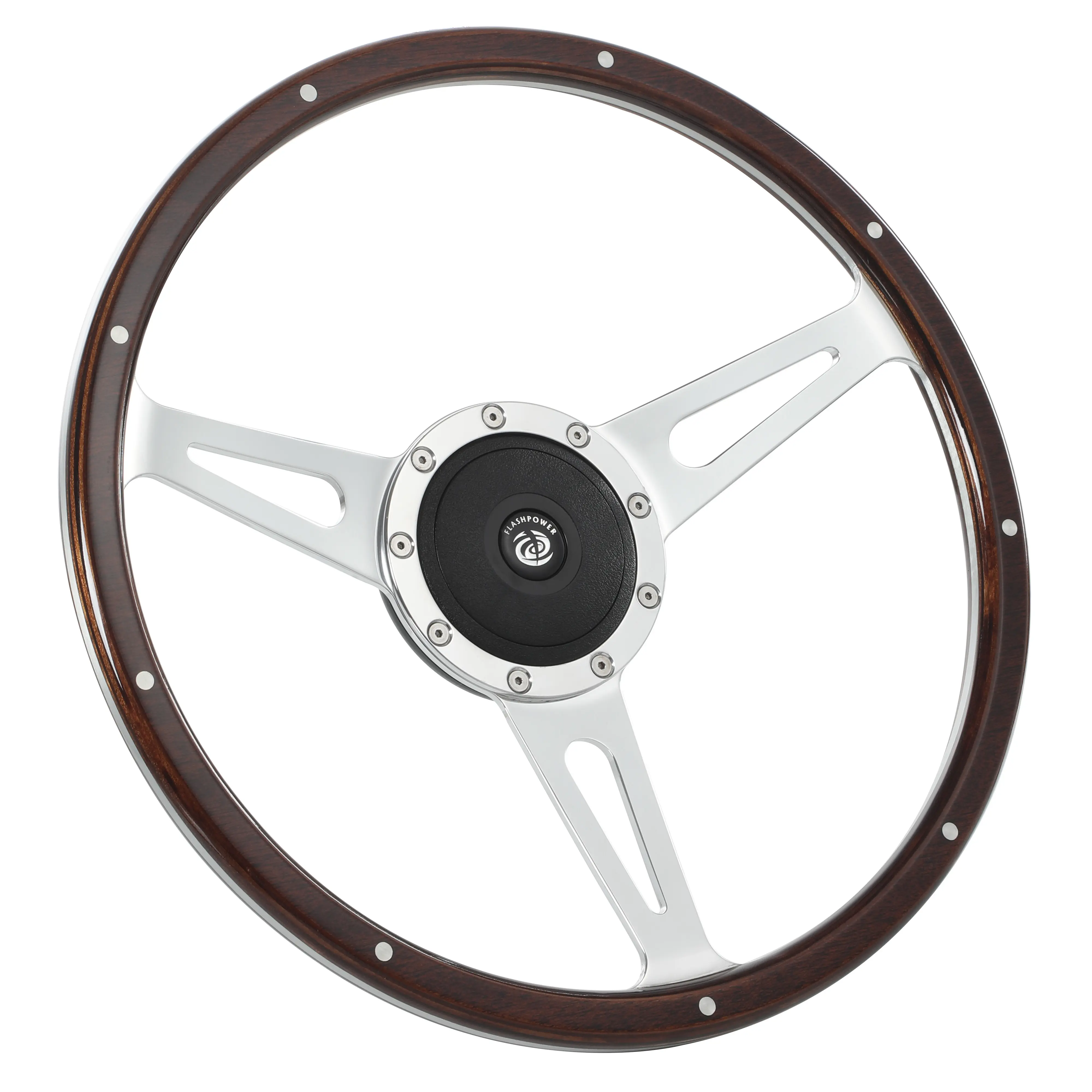 15 in Classic Mahogany Wood Steering Wheel, Bolt Mounts, 1.75'' Dish, for Ford Mustang Shelby AC Cobra Classic Cars, Automotive Interior Accessory