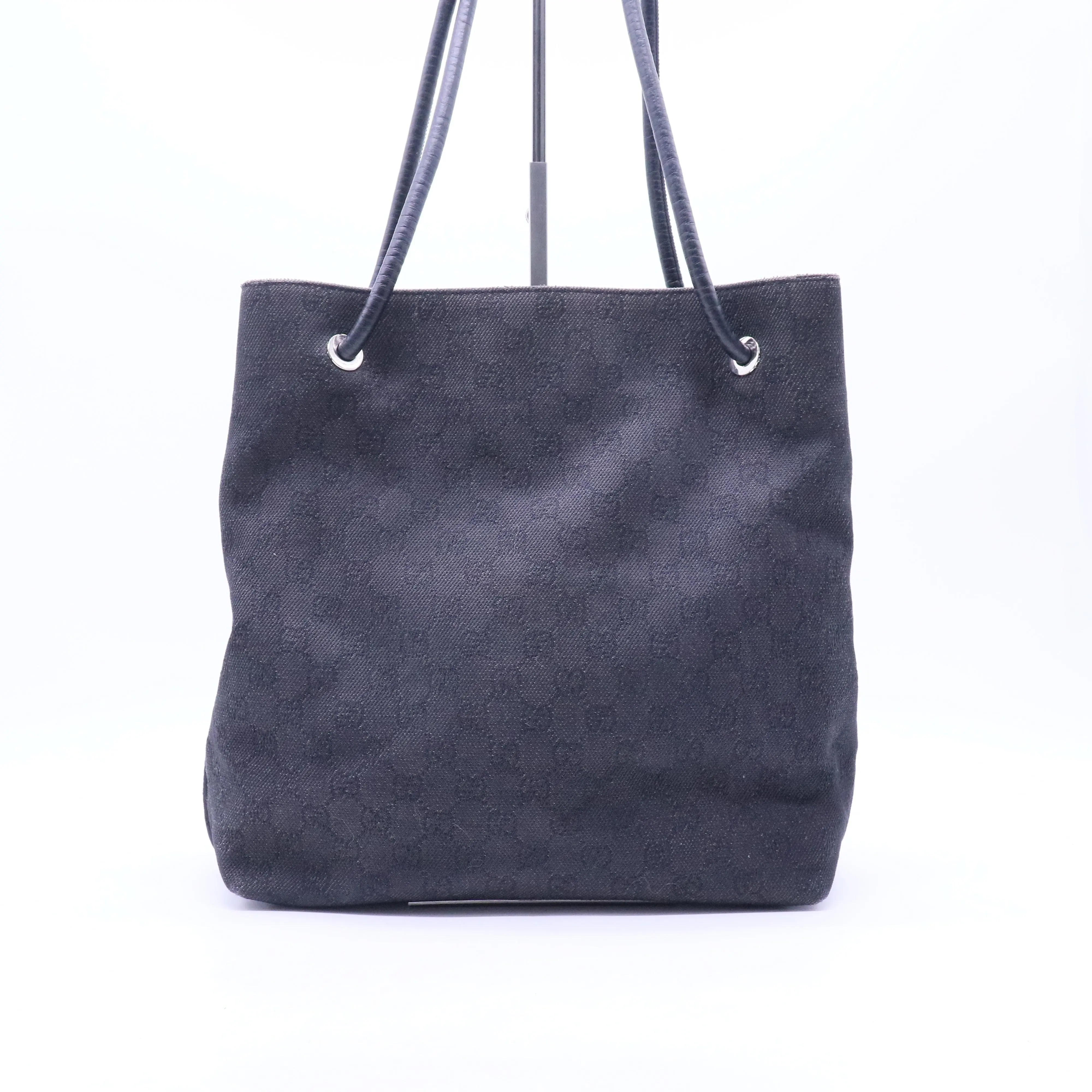 Pre-owned GUCCI Leather Tote Bags Canvas Monogram Gifford Shopping Tote Black B21429