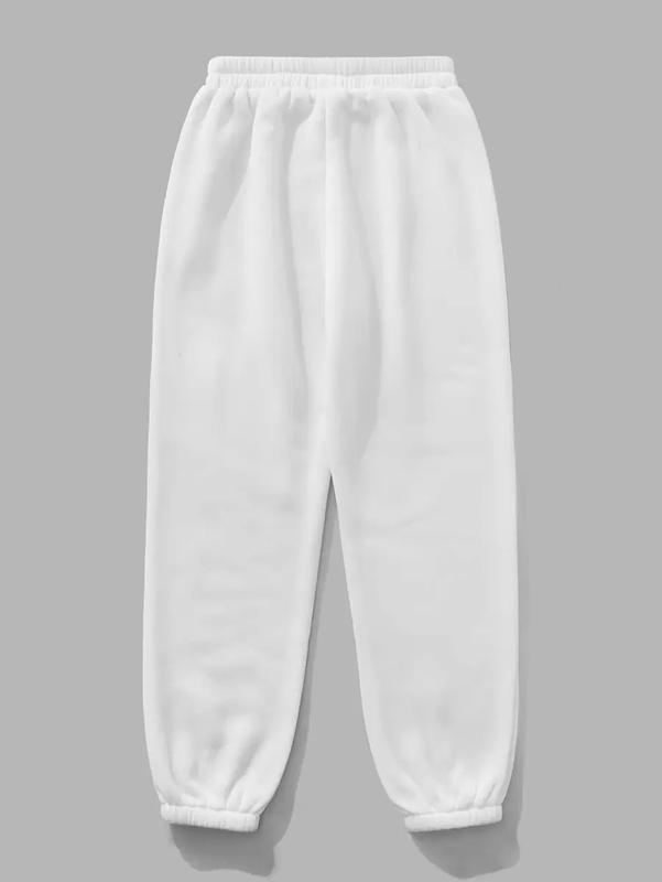 Women Solid Elastic Waist White Sweatpants Graduation,Back To School Outfits,Graduation,Teacher Outfits For Women,Back To School