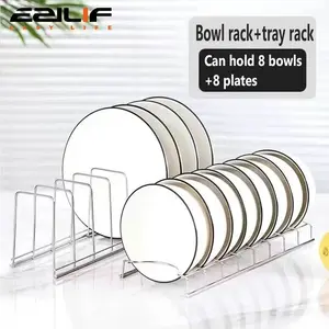 Stainless Steel Plate and Bowl Storage Organizer, Desktop Drying Rack, Kitchen Storage Shelf, Bowl and Plate Holder, Countertop Dish Rack