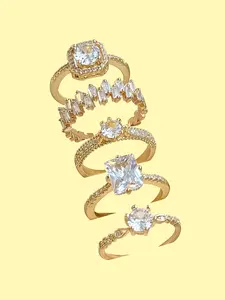 Women's Elegant Artificial Zircon Inlaid Ring Set, Exquisite Trendy Ring Set, Fashionable Jewelry for Women As Engagement & Wedding Anniversary Gift, Artificial Gemstone Ring