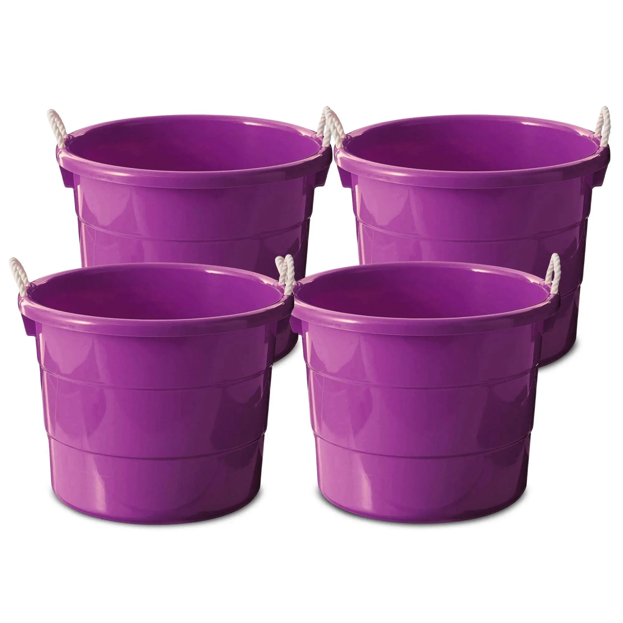 Homz 17 Gallon Indoor Outdoor Storage Bucket w/ Rope Handles, Orchid (4 Pack) Homz 17 Gallon Indoor Outdoor Storage Bucket w/ Rope Handles, Orchid (4 Pack)
