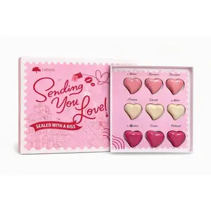 OMNIYA Delicacy - Luxury Chocolate Heart Box - 9 Pcs Heart Shaped Chocolate with 3 Flavors (Strawberry Creme, Mousse Creme, & Praline with Nuts) Premium Gourmet Chocolate for Her, Wife & Women