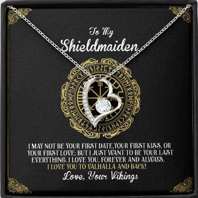 Girlfriend Necklace, Future Wife Necklace, Wife Necklace, To My Shieldmaiden Necklace Gift – Love You To Valhalla And Back Vikings Style Wife Future Wife Girlfrend