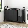 SUOERNUO Classic 4-Bag Laundry Basket Sorter Cart - Home Goods Laundry Basket on Wheels with 4 Removable Bags Simplify Sorting, 4bag Sort Grid, Lockable Rollers, Oxford Fabric, Metal Handles, Reinforced Pipes for Home, Balcony Storage