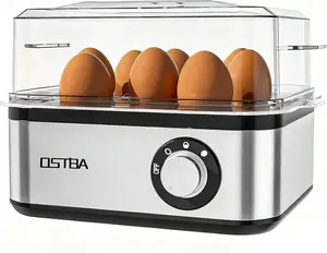 OSTBA 500W Egg Cooker with Buzzer, 8-Egg Capacity Electric Egg Steamer with Timer and Auto Shut-Off, Stainless Steel Hard Boiled Egg Maker with Poaching Bowl