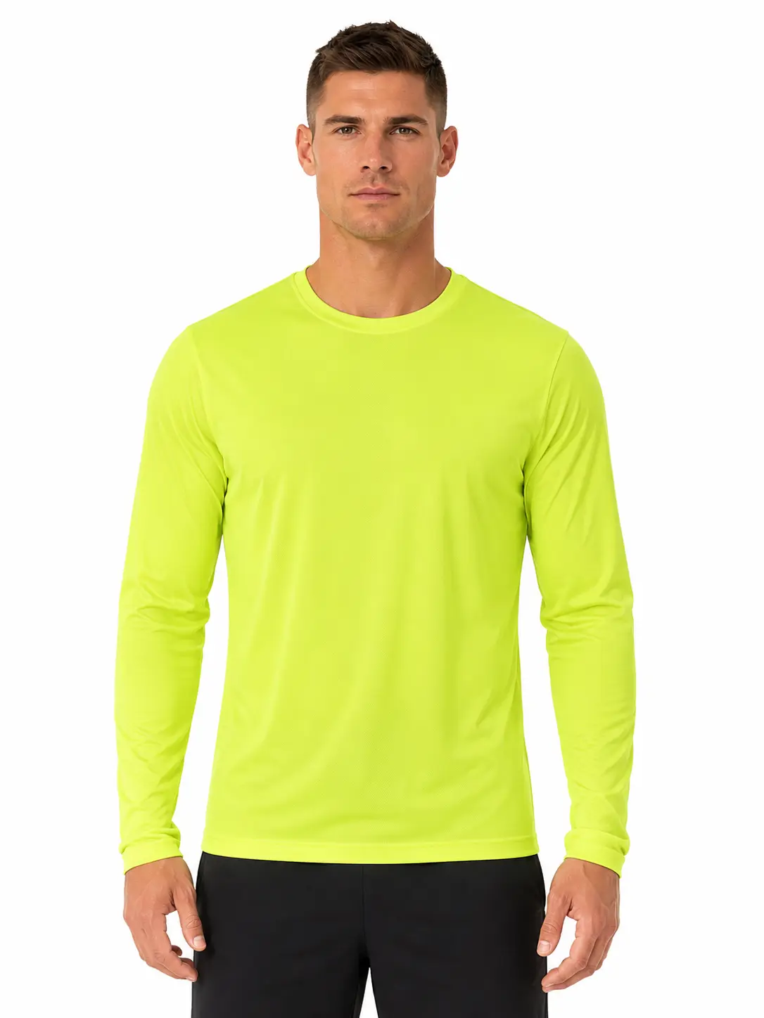 Men's Fitted Long Sleeve Plain Crew Neck Athletic T-Shirt - UPF 50+ Polyester Fitness Apparel, Quick Dry Breathable Synthetics Activewear for Running, Sun Protection, All Seasons, Machine Washable