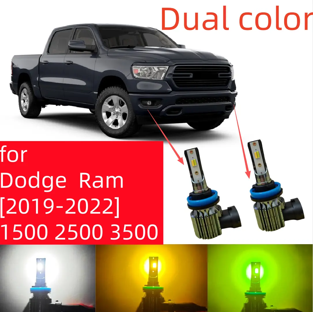 Dual-Color Truck Auxiliary Bar Fog Lights, Easy-Install Car Accessories for 2019-2022 Dodge Ram 1500 2500 3500, Visibility-Enhancing Lights with White, Ice Blue, White+Lime Modes