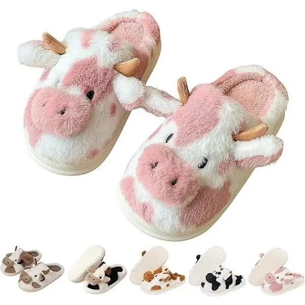 Women's Cute Fluffy Fur Slide Footwear, Winter Warm Soft Non-Slip Indoor-Outdoor Cozy Slippers, Cotton, Slippers For Women