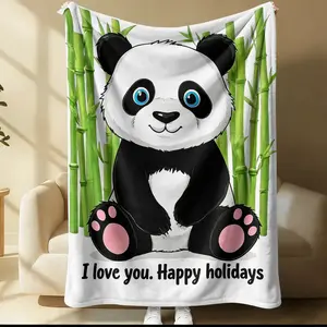 Holiday Themed Panda Throw Blanket, Ultra-Soft Flannel Warm Blanket, Heartfelt Holiday Message Print, Ideal for Napping, Sofa Snuggling & Gifting