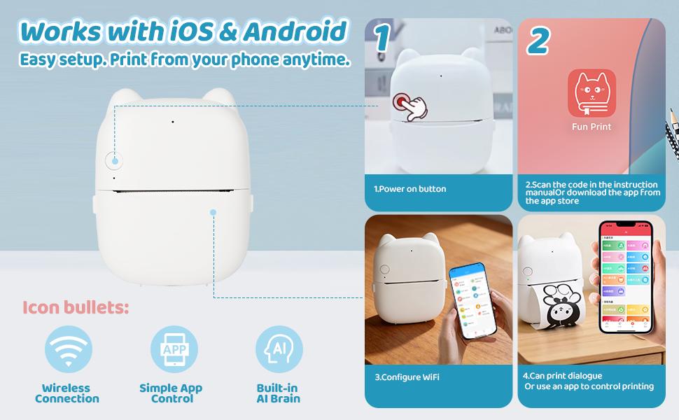 AI Voice Sticker Printer for Kids, Mini Thermal Sticker Maker, Inkless Portable Talk-to-Print Printer for Coloring Pages, Journals, DIY & Gifts