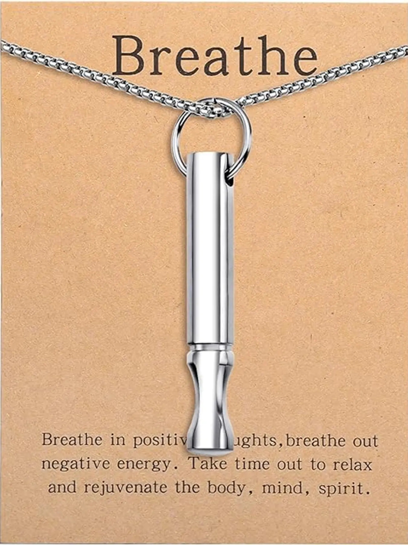 Unisex Stainless Steel Geometric Design Anxiety Relief Whistle Necklace Mindful Breathing Meditation Necklace Breathing Aid Tool