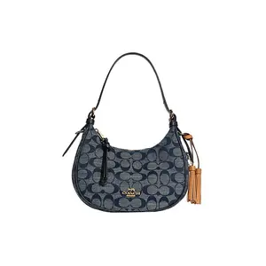 COACH Kleo 21 Floral Print Denim Blue Small Sling Bag with Fringe