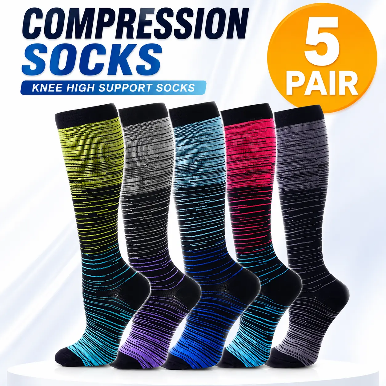 Compression Socks for Women Men Support Socks Knee High Wide Calf Socks 20-30mmhg L-XL