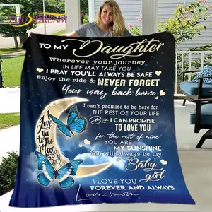 To My Daughter Gift Blanket Plush Butterfly Flannel Throw with Heartfelt Message Ultra Soft for Bed Sofa Bedroom Living Room Birthday Graduation Christmas Love