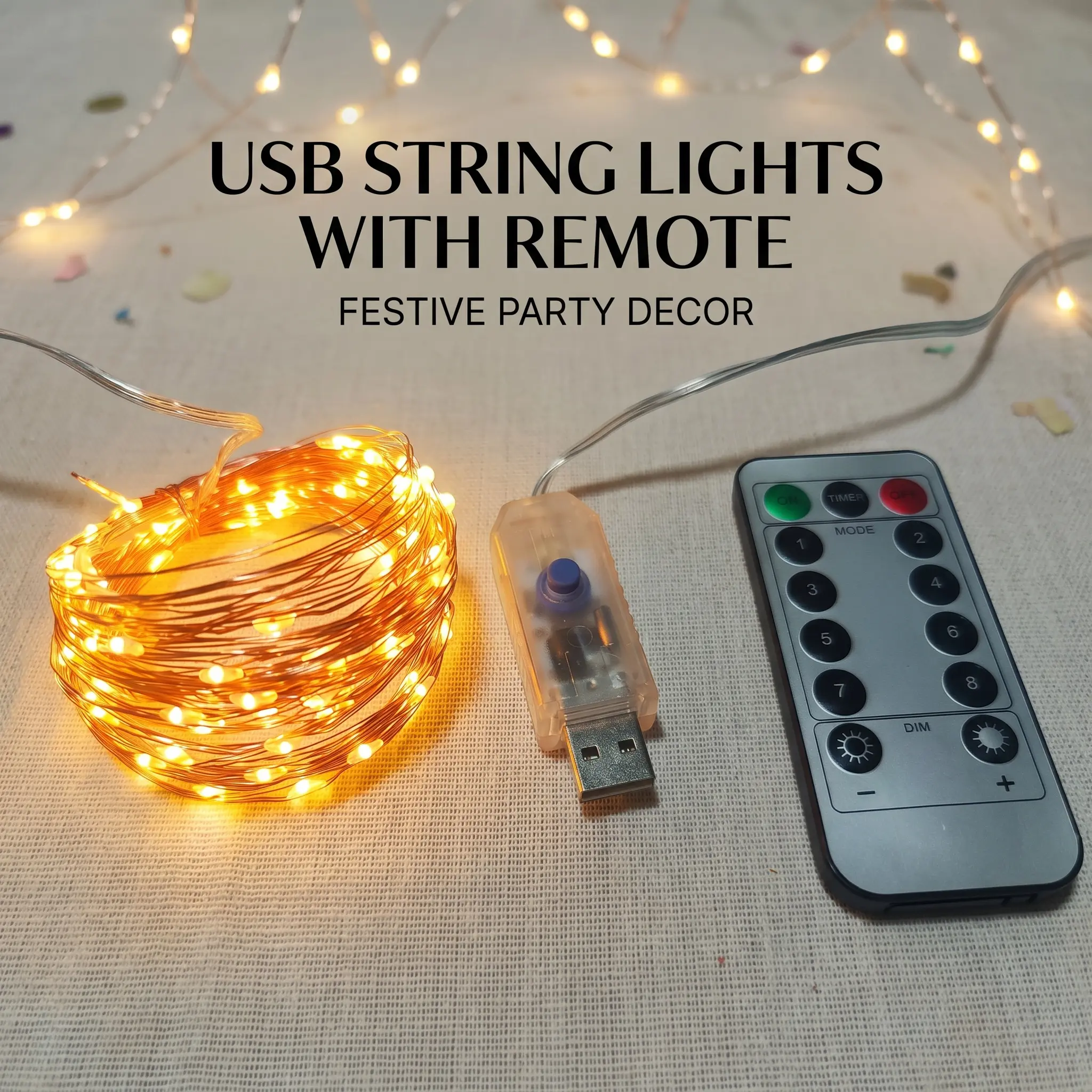 String Lights, 200 LED 66 FT Copper Fairy String Lights Warm White Waterproof USB Powered String Light for Indoor Outdoor Party Decoration Modes for Garden, Yard, Patio, Fence, Tree-YY0